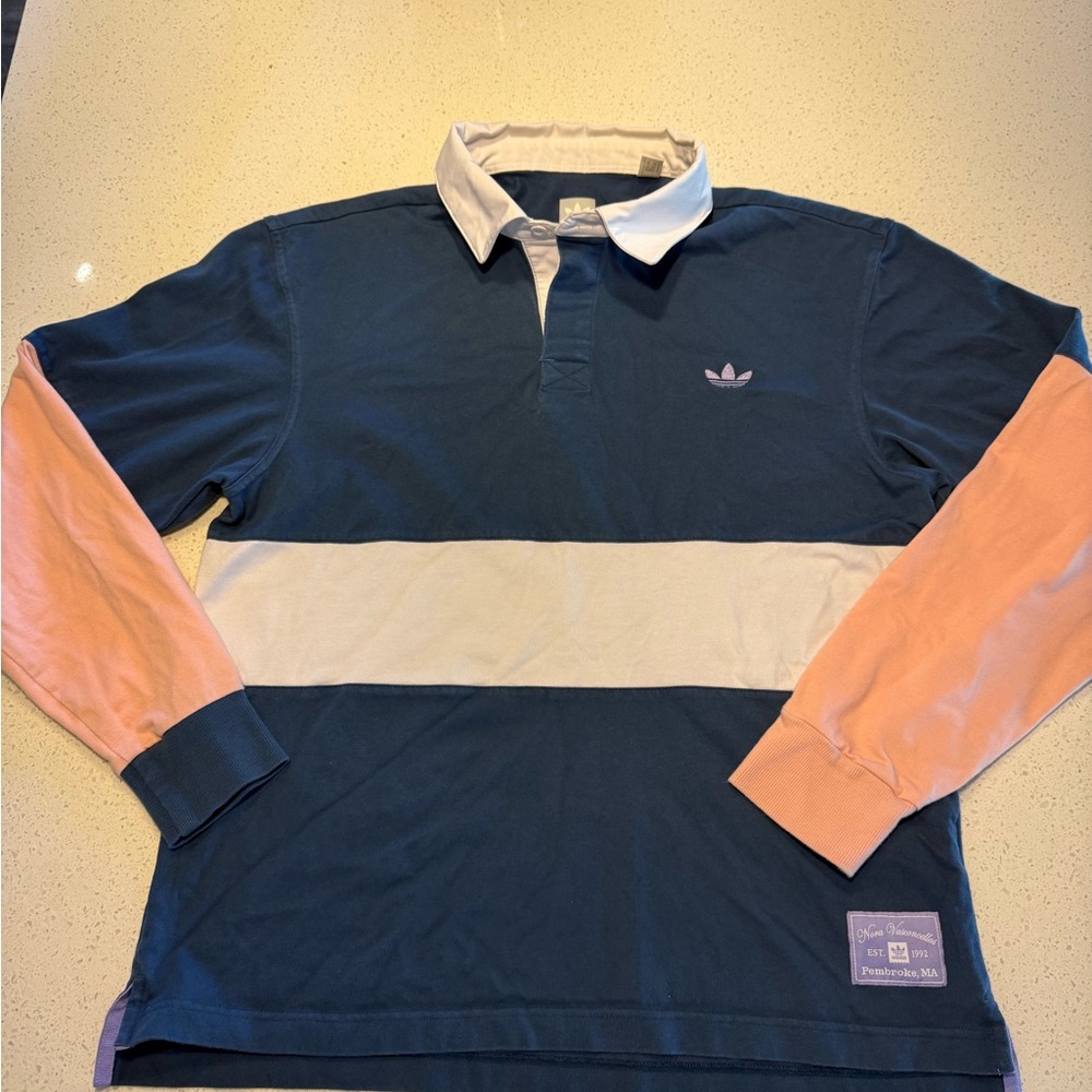 Adidas Men's Navy and Peach Long Sleeve Shirt